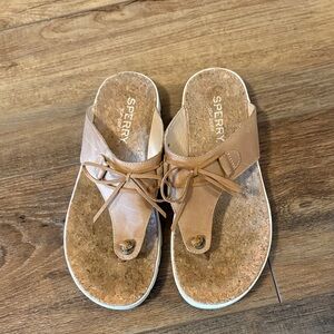Sperry Light Brown Leather Thong Sandals